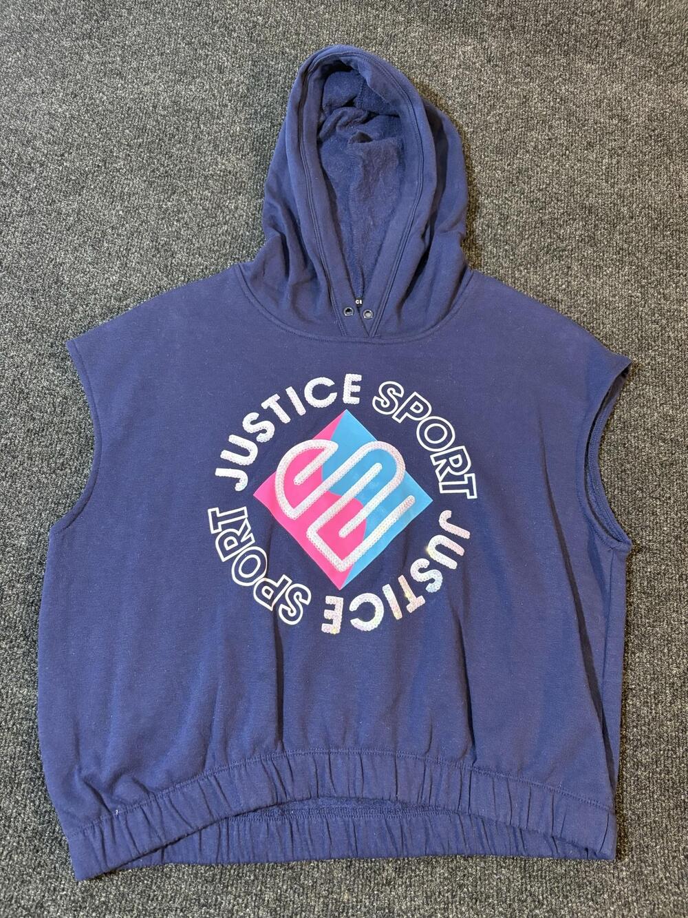 Justice Hoodie Girls 18 Plus Blue Sleeveless Sport Sequin Pullover Fleece